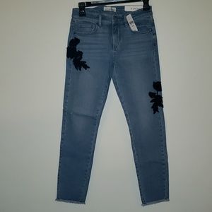 Womens LOFT Modern Skinny Blk Rose Embellish Jeans